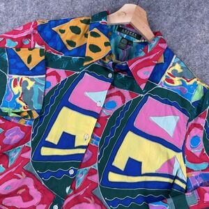 Vintage Lauren Ralph Lauren Shirt Womens Large Abstract Print 90s Button Up